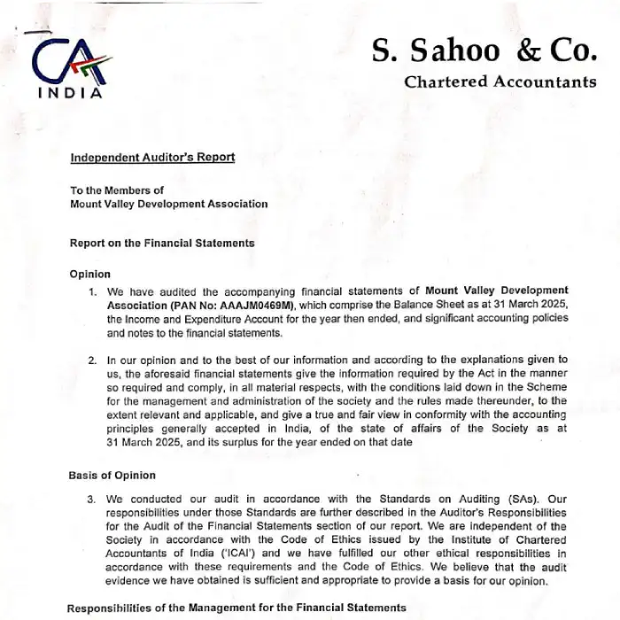 Audit Report 2024-25, Mount Valley Development Association.